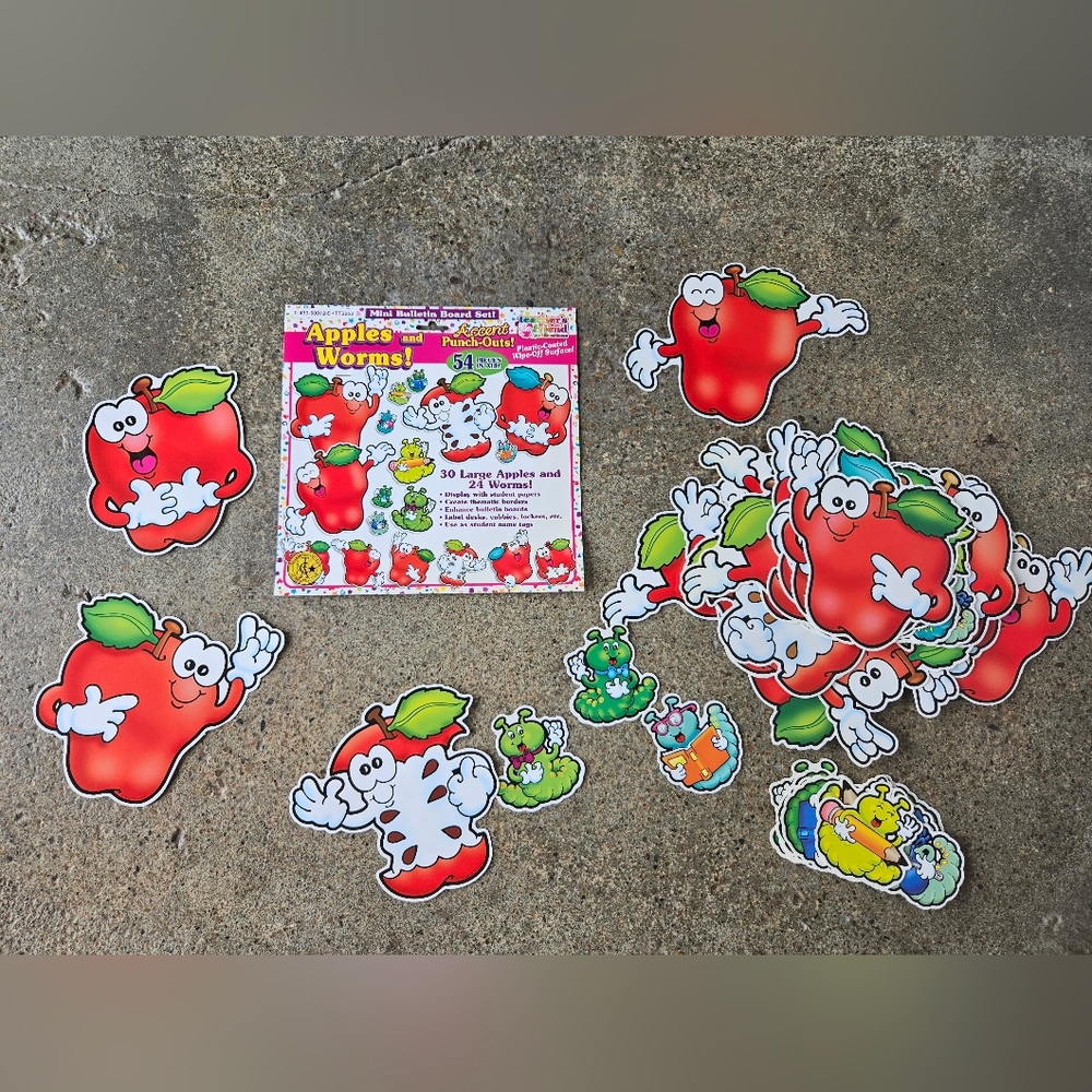 Apples and Worms Bulletin Board Set Teacher Decor 54 pieces Teacher's Friend